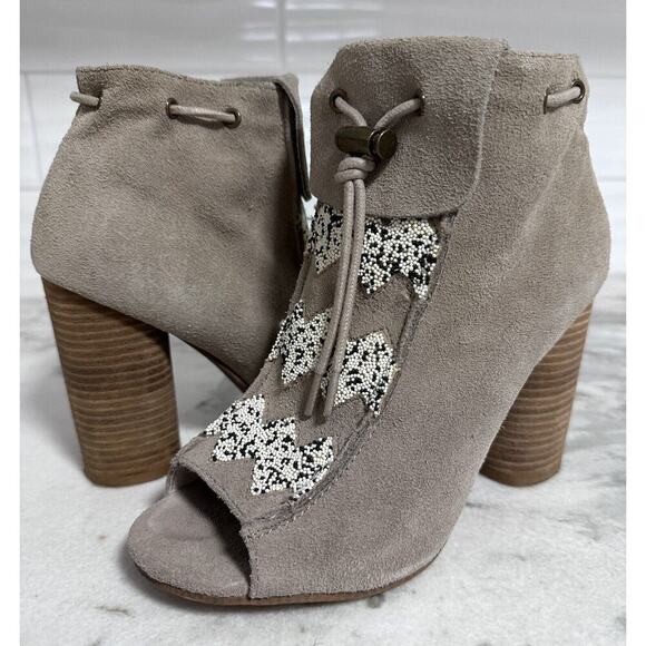 House of Harlow Gray Suede Beaded Boho Booties Boots Size 6 - Picture 1 of 11
